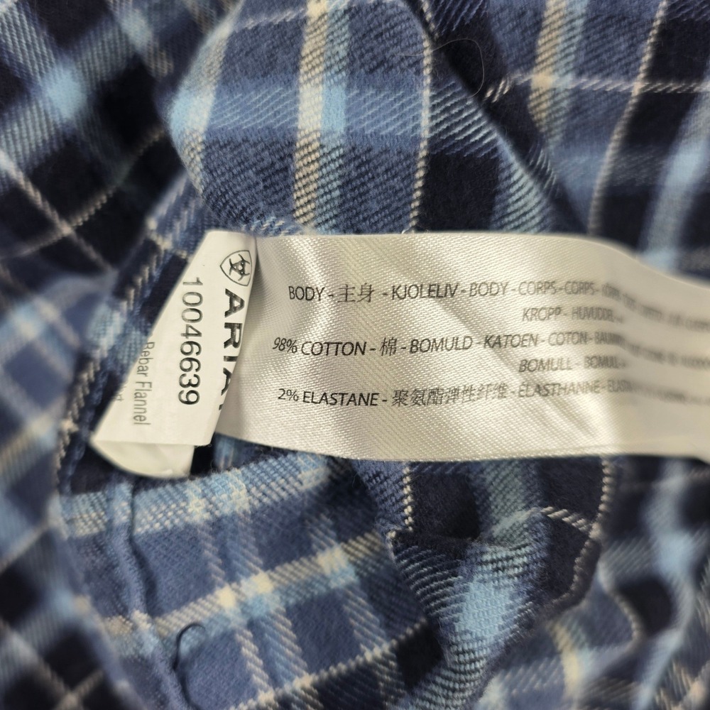Ariat Rebar Flannel Shirt Mens Medium Blue Plaid Workwear Button Down Pockets - Picture 8 of 8